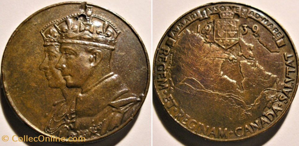 monnaies jetons mereaux george vi elizabeth 1939 royal visit canada bronze medal uk