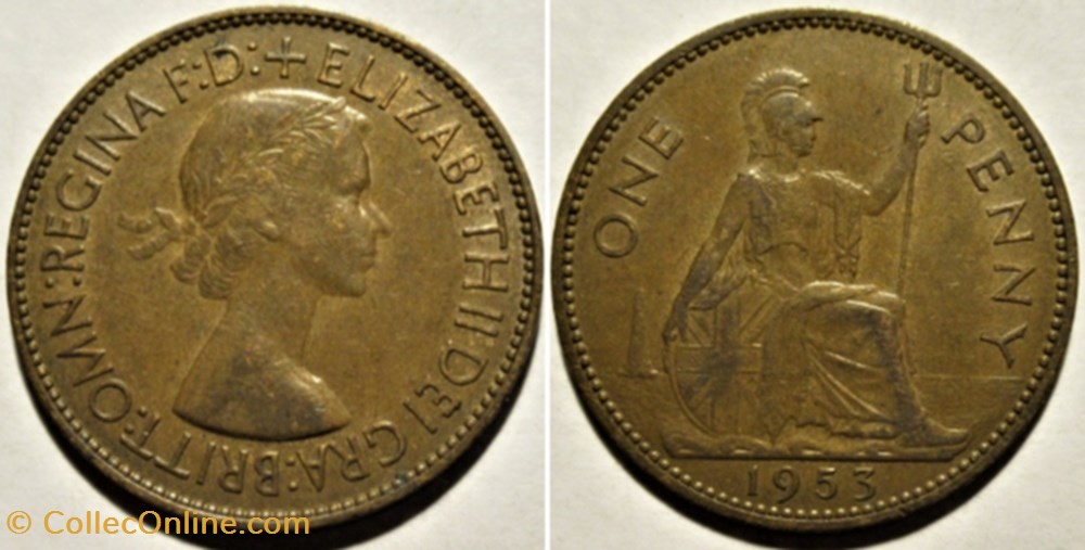monnaies monde royaume uni elizabeth ii one penny 1953 uk
