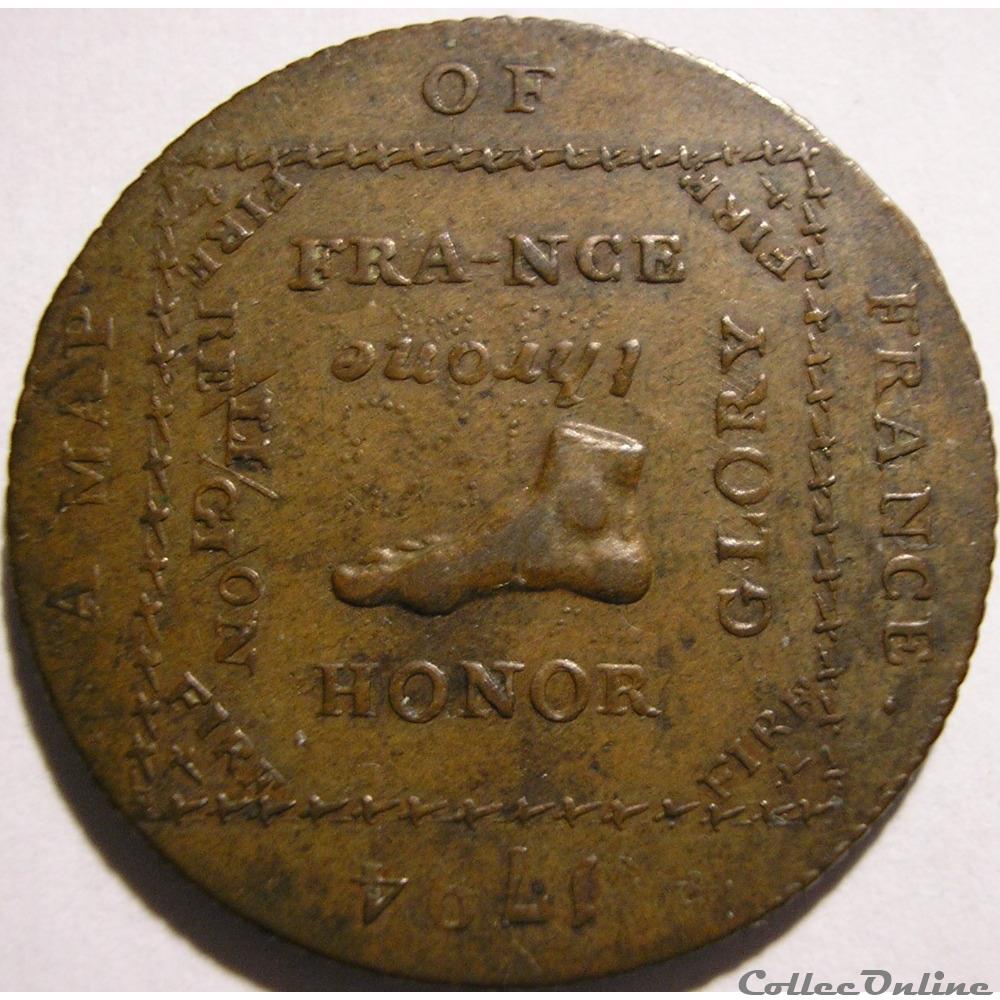 monnaie monde royaume uni 1794 halfpenny satirical map of france middlesex