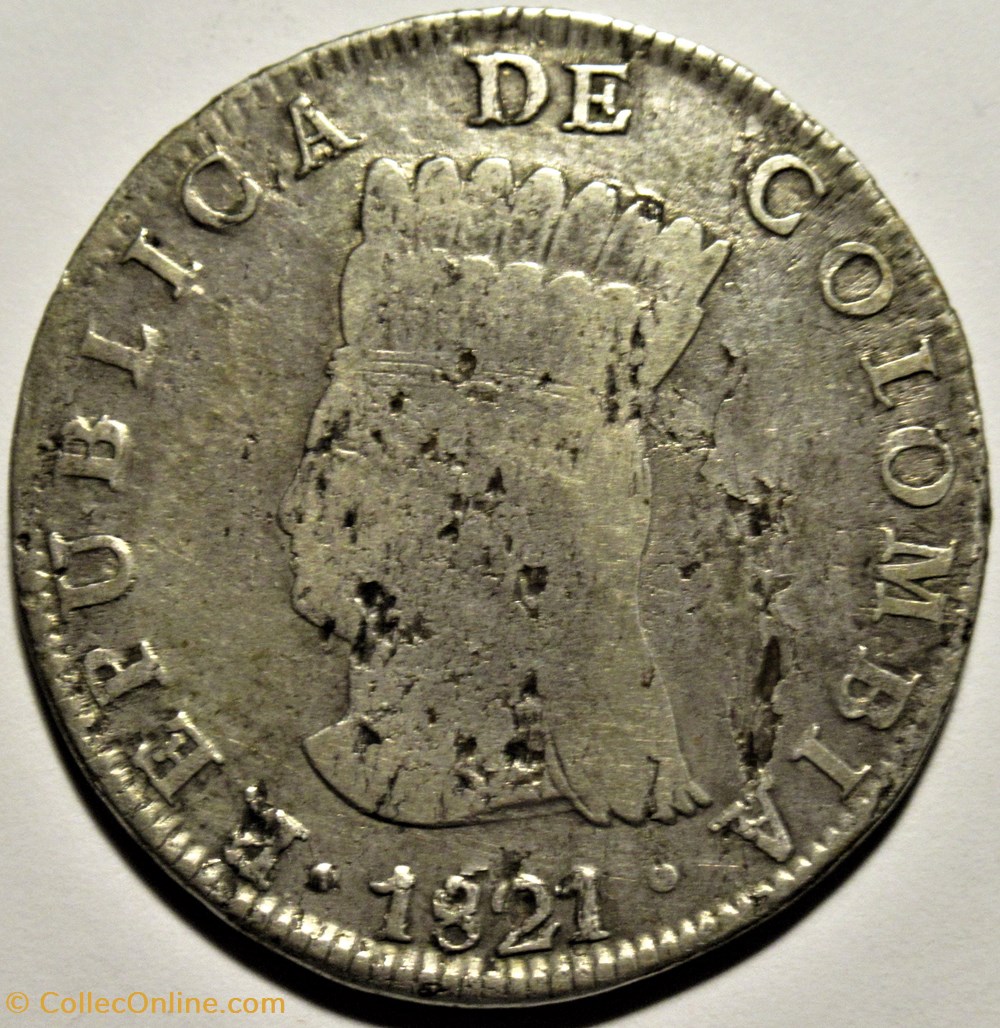 8 Reales 1821 - Cundinamarca, Bogotá, Gran Colombia 2 monnaies monde colombie 8 reales 1821 cundinamarca bogota gran colombia