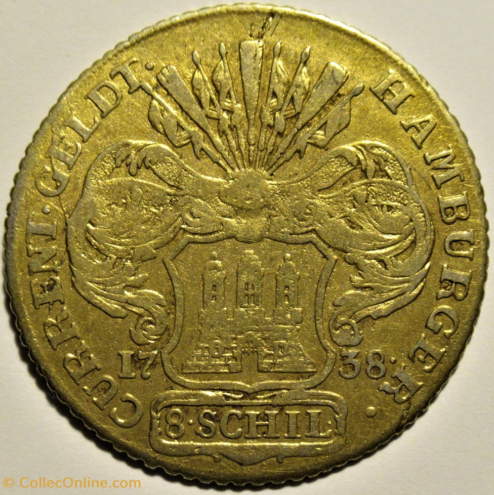 1738 Free Hanseatic City of Hamburg, 8 Schilling monnaies europe medievale saint empire romain germanique 1738 free hanseatic city of hamburg 8 schilling
