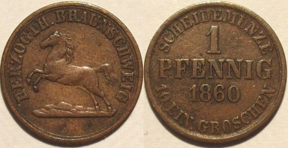 William VIII - 1 Pfennig 1860, Duchy of Brunswick-Wolfenbüttel monnaies monde allemagne william viii 1 pfennig 1860 duchy of brunswick wolfenbuttel