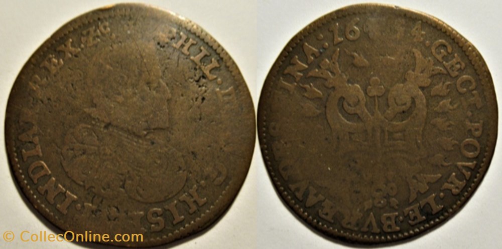 1654 Token of Brabant, Spanish Netherlands - Philip IV of Spain (2 ex.) monnaies europe medievale pays bas espagnols 1654 token of brabant spanish netherlands philip iv of spain 2 ex