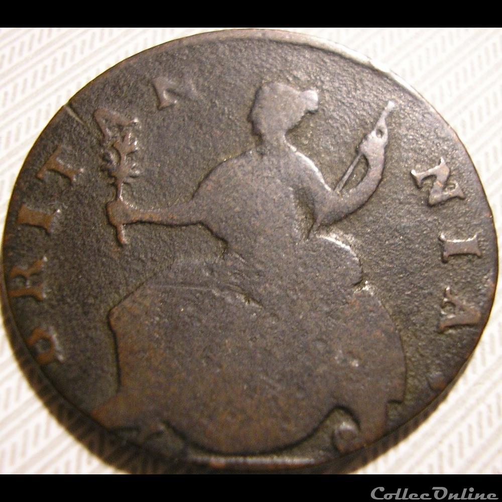 E651　1739年 1/2ペニー銅貨 ジョージ2世 イギリス領アメリカ ½ Penny - George II (young bust) - United Kingdom – Numista