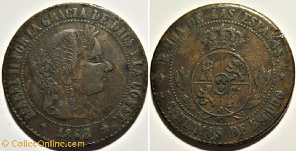 monnaies monde espagne 1868 jubia 5 centimos isabel ii de espana falsa de epoca