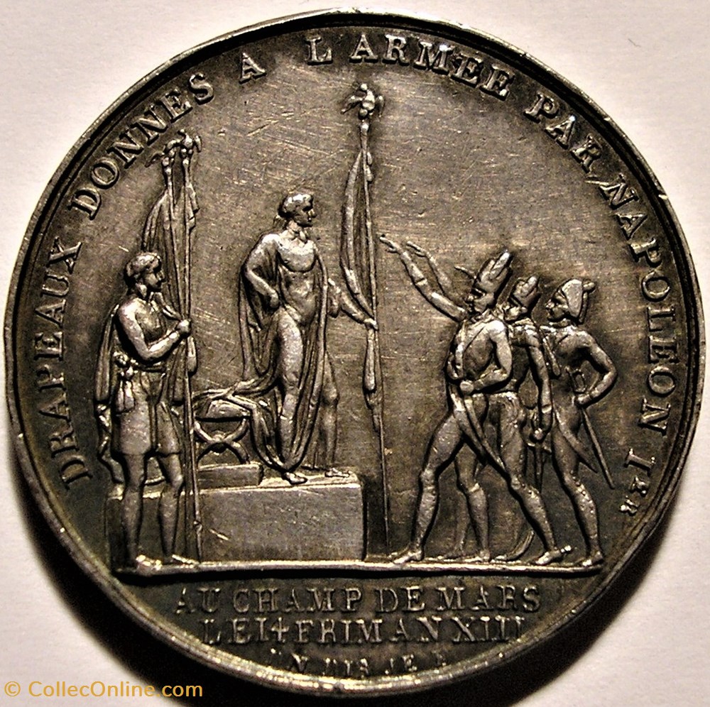 Napoléon Ier - Médaille 1804 / An XIII - Drapeaux donnés à l'Armée au champs de Mars 2 medailles france empire napoleon ier medaille 1804 an xiii drapeaux donnes a armee au champs de mars