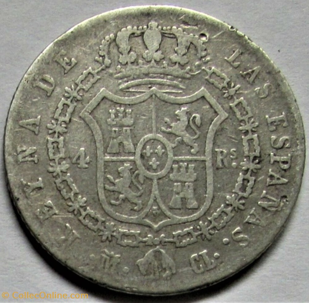 1849 Madrid - 4 Reales - Isabel II de España 3 monnaies monde espagne 1849 madrid 4 reales isabel ii de espana