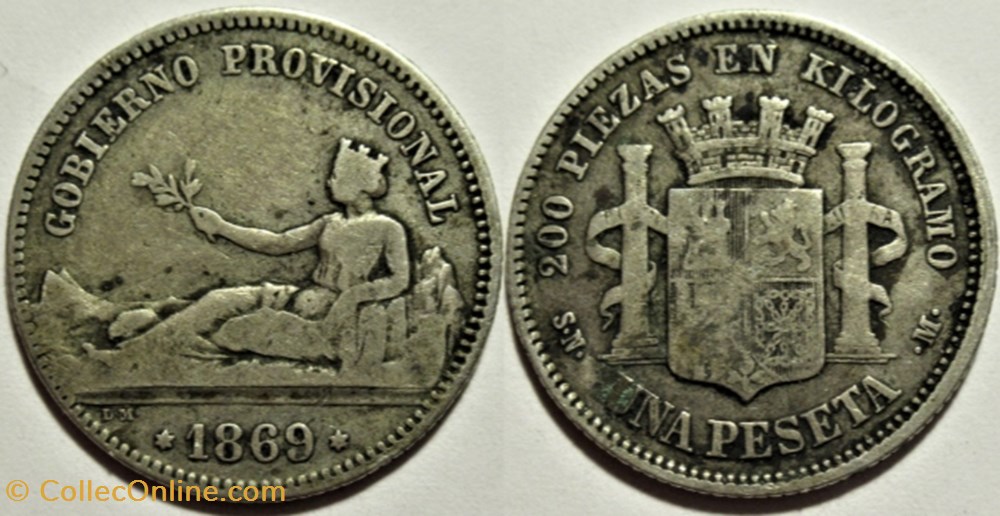 1869 - Peseta - Provisional Government of Spain monnaies monde espagne 1869 peseta provisional government of spain