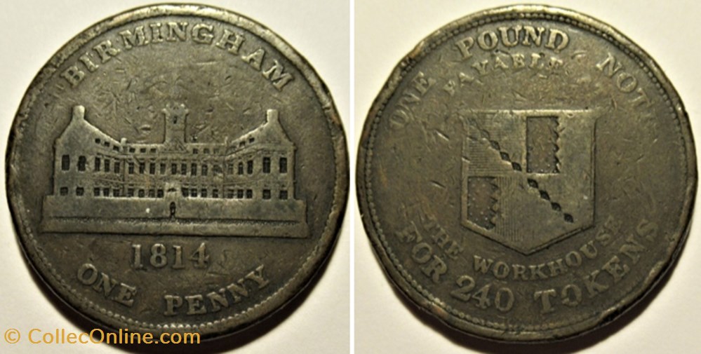 monnaies paranumismatique jetons poids 1814 one penny token workhouse of birmingham great britain