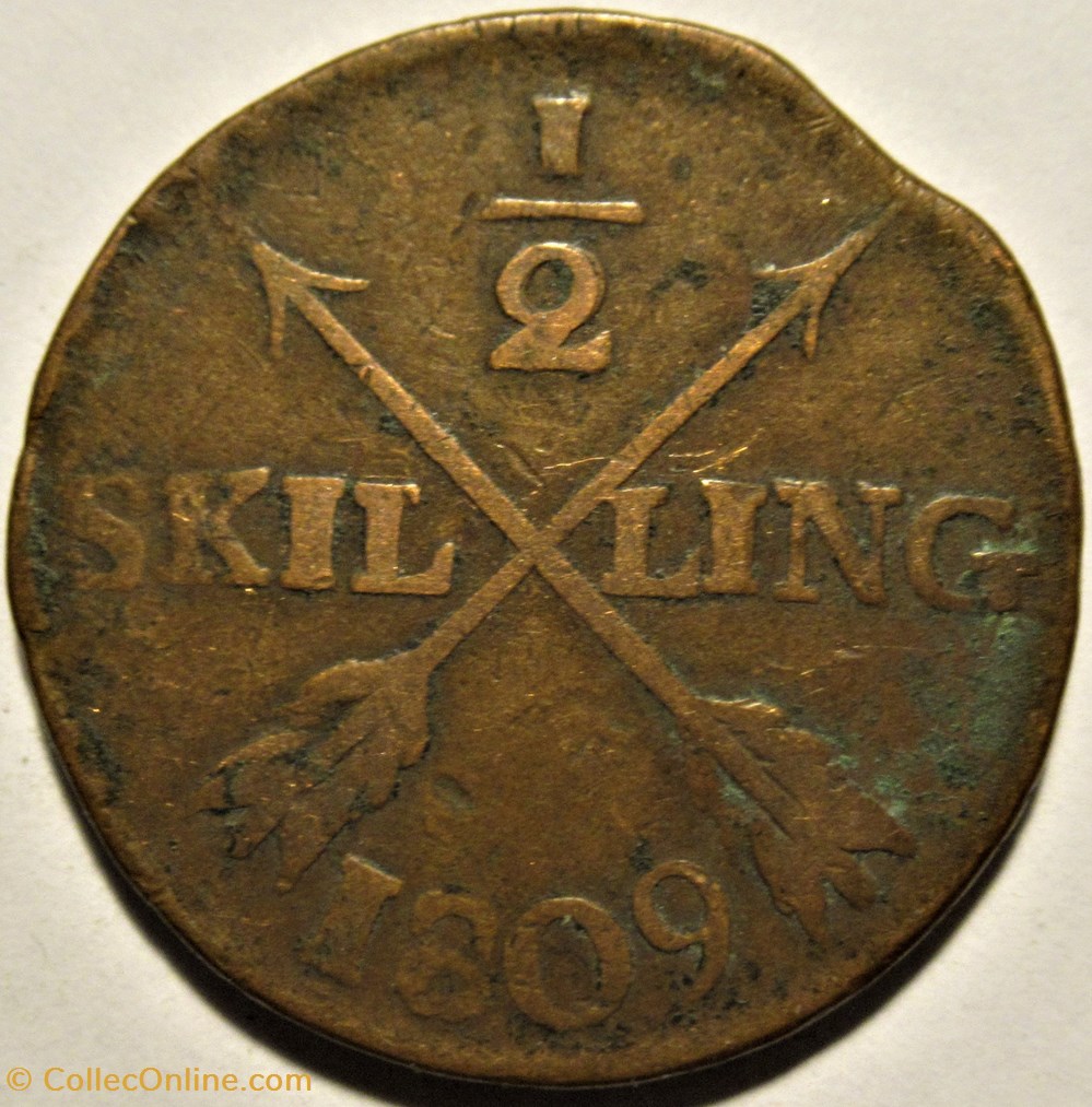 Sweden - Gustav IV Adolf - 1/2 Skilling 1809 3 monnaies monde suede sweden gustav iv adolf 1 2 skilling 1809