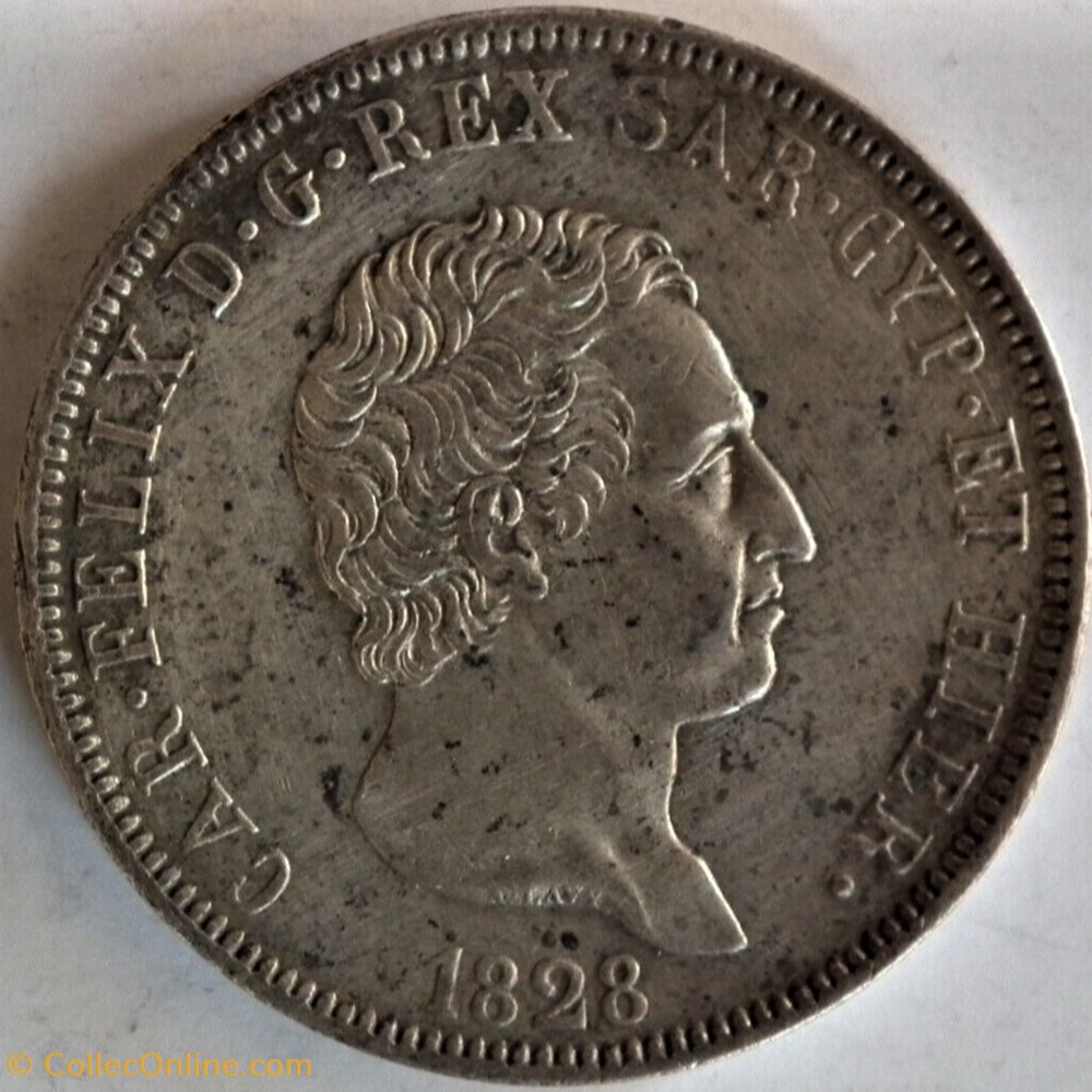 1828 Royaume de Sardaigne, 5 Lire Torino - Carlo Felice monnaies monde italie 1828 royaume de sardaigne 5 lire torino carlo felice