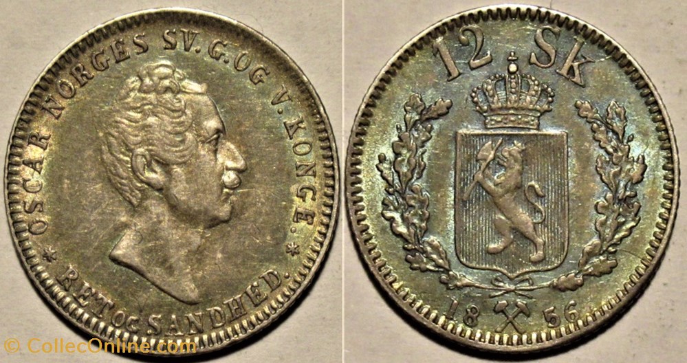 Oscar I - 12 Skilling 1856/5 Norway - Overdate monnaies monde norvege oscar i 12 skilling 1856 5 norway overdate