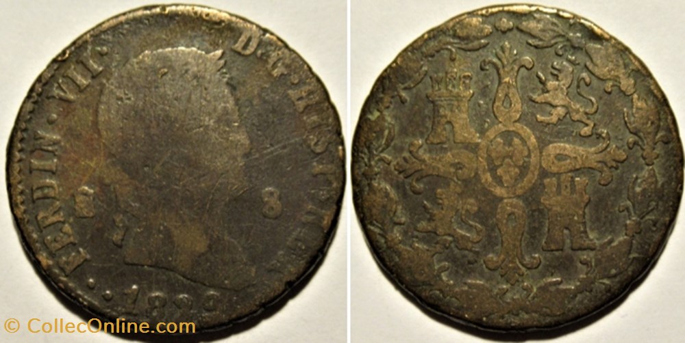 monnaies monde espagne 1829 segovia 8 maravedis fernando vii de espana