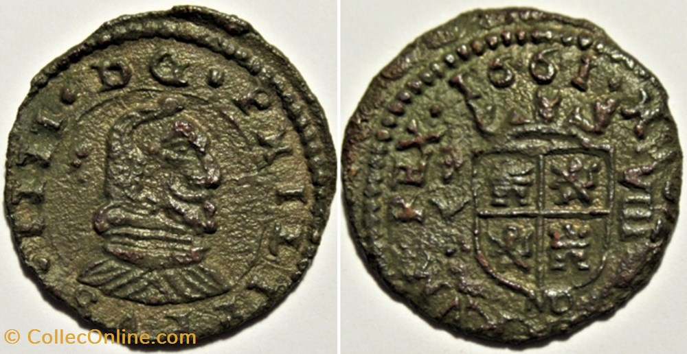 1661 Madrid - 8 Maravedis - Felipe IV de España (ex.2) monnaies monde espagne 1661 madrid 8 maravedis felipe iv de espana ex 2