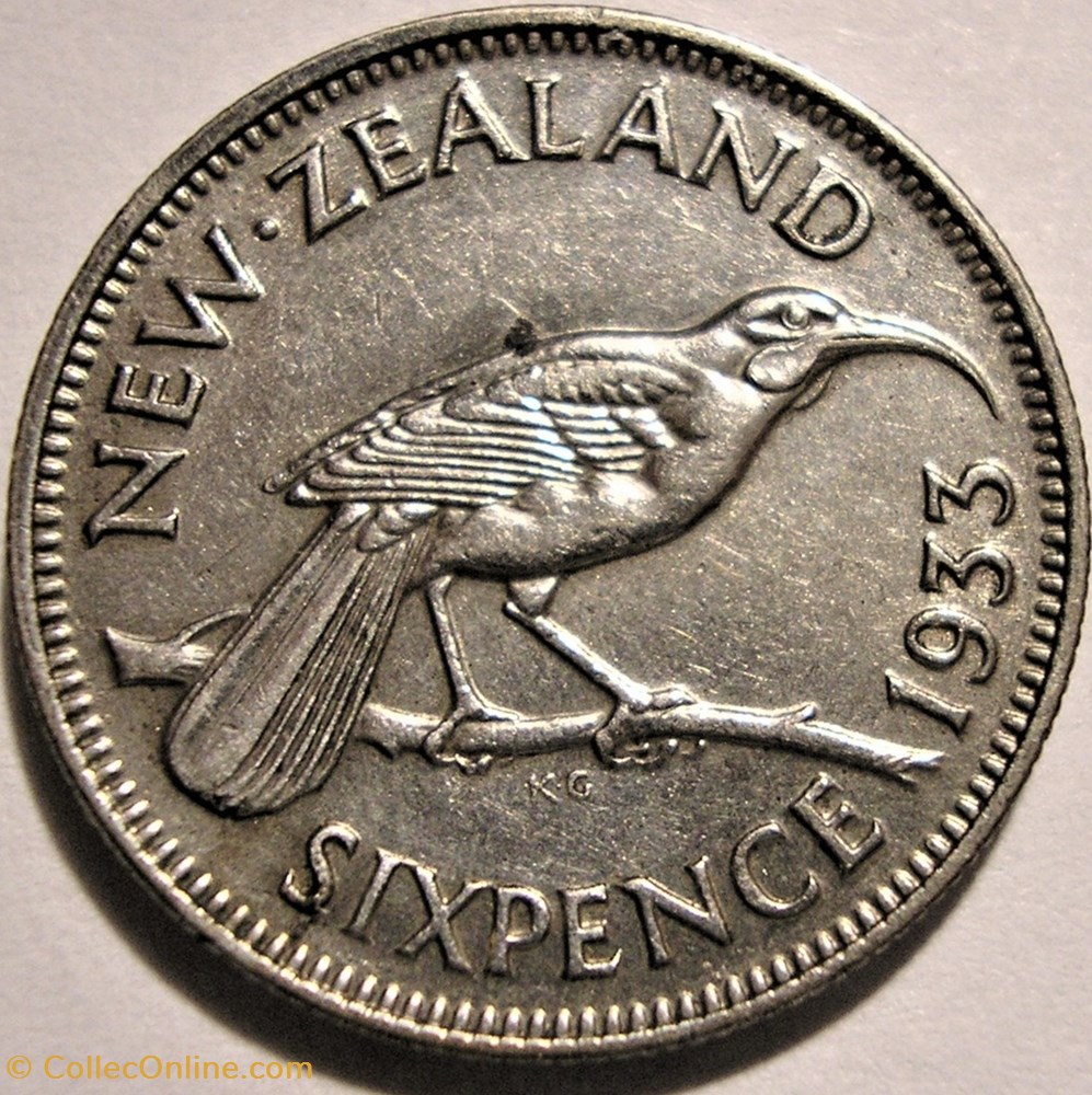 George V - 6 Pence 1933 - New Zealand (ex.2) monnaie monde nouvelle zelande george v 6 pence 1933 new zealand ex 2