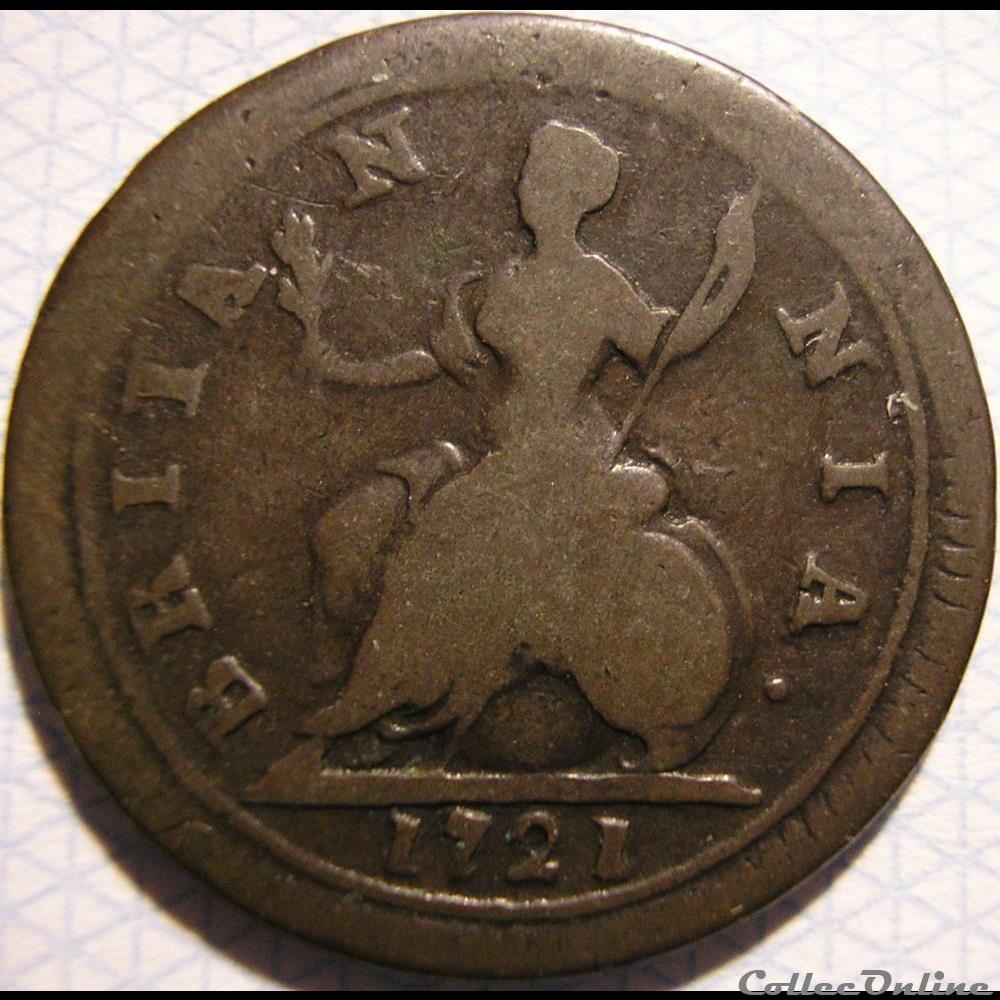 George Ist - Farthing 1721 Kingdom of Great Britain 2 monnaies europe medievale royaume angleterre george ist farthing 1721 kingdom of great britain