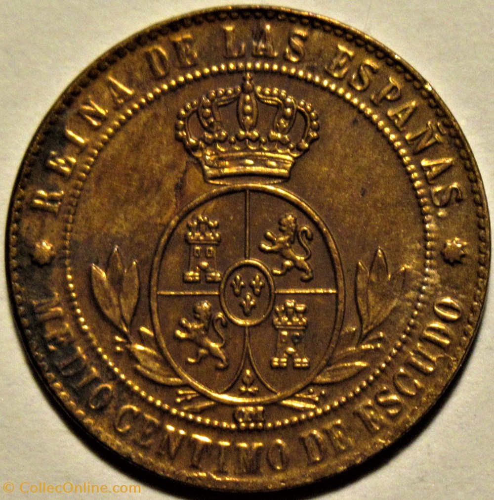 1868 Barcelona - ½ Centimo - Isabel II España 3 monnaies monde espagne 1868 barcelona centimo isabel ii espana