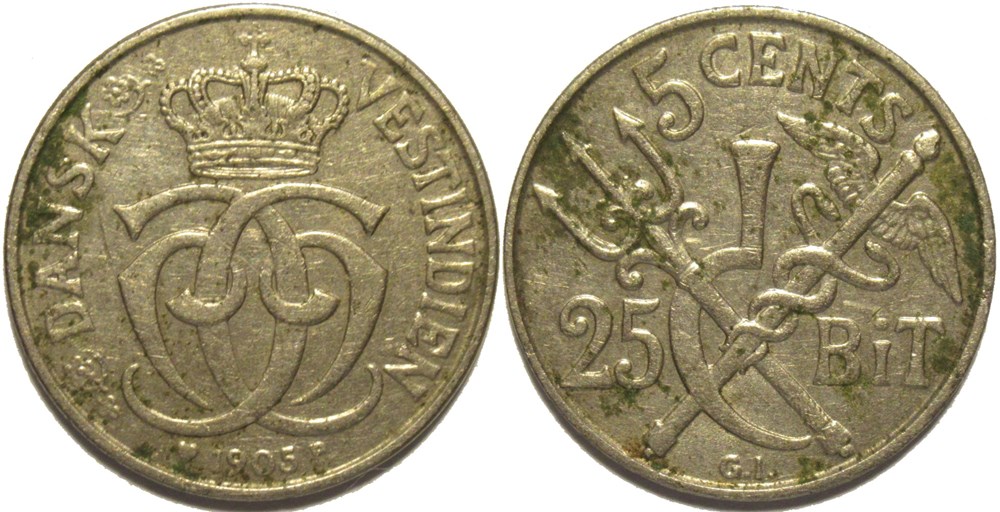 Christian IX of Denmark - 5 Cents 1905, West Indies monnaies colonies danoises christian ix of denmark 5 cents 1905 west indies