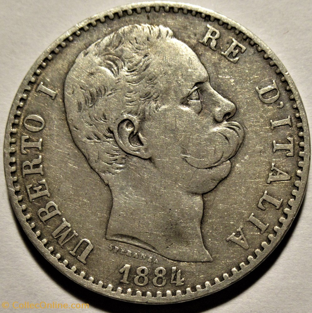 1884 Regno d'Italia, 2 Lire, Roma - Umberto I 2 monnaies monde italie 1884 regno italia 2 lire roma umberto i