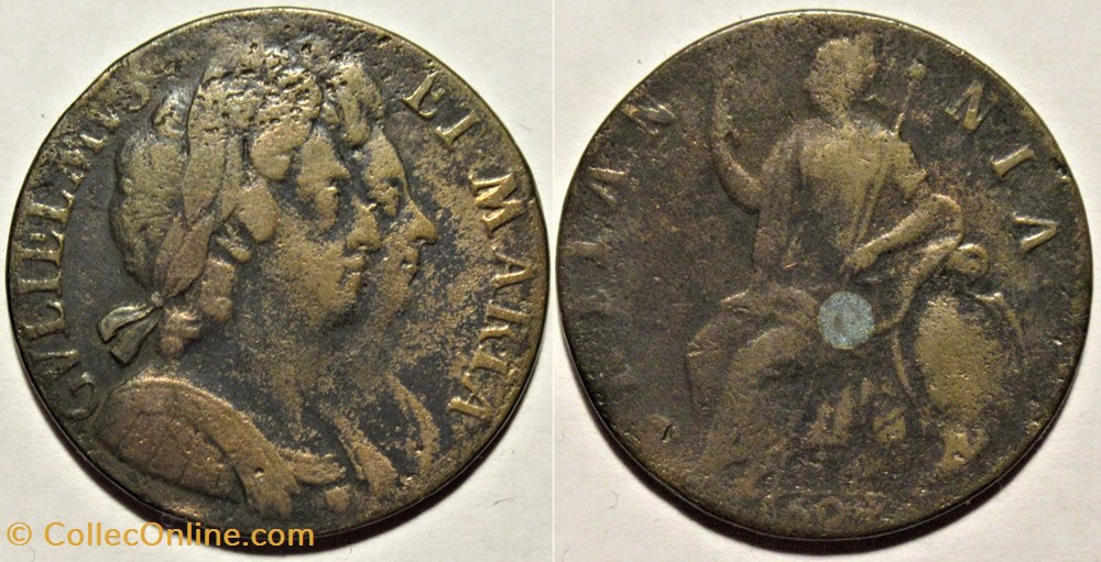 monnaies europe medievale royaume angleterre william iii marie ii half penny 1694 kingdom of england ex 2