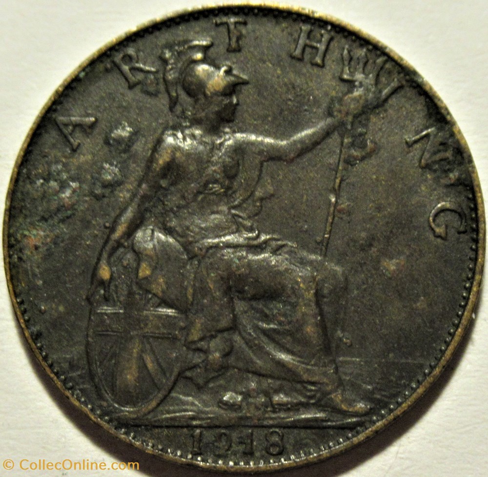 George V - Farthing 1918 - Great Britain - Rippled 3 monnaies monde royaume uni george v farthing 1918 great britain rippled