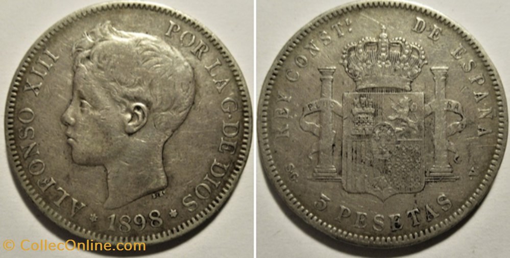 monnaies monde espagne 1898 5 pesetas alfonso xiii de espana