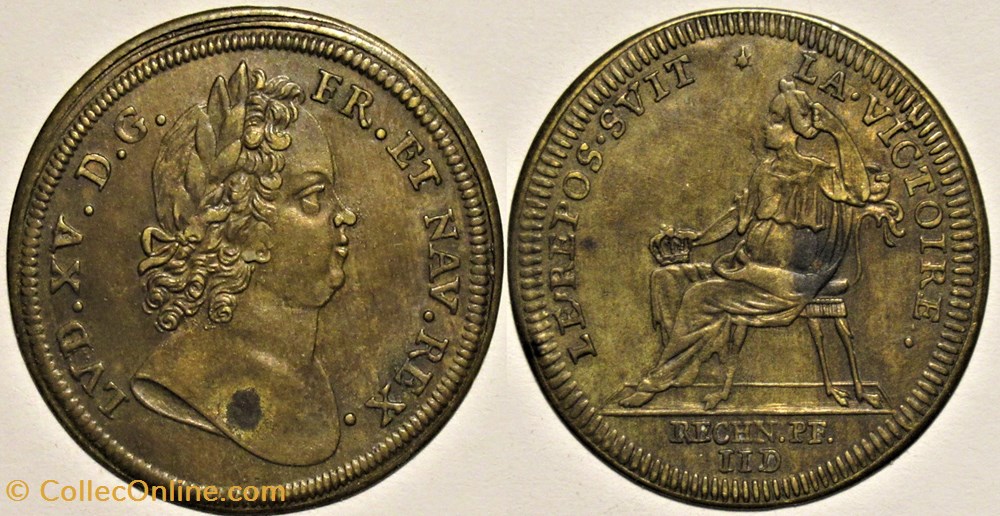 c.1715, Louis XV - Le repos suit la Victoire - Rechenpfennig, J.J. Dietzel monnaies paranumismatique jetons poids c 1715 louis xv le repos suit la victoire rechenpfennig j j dietzel