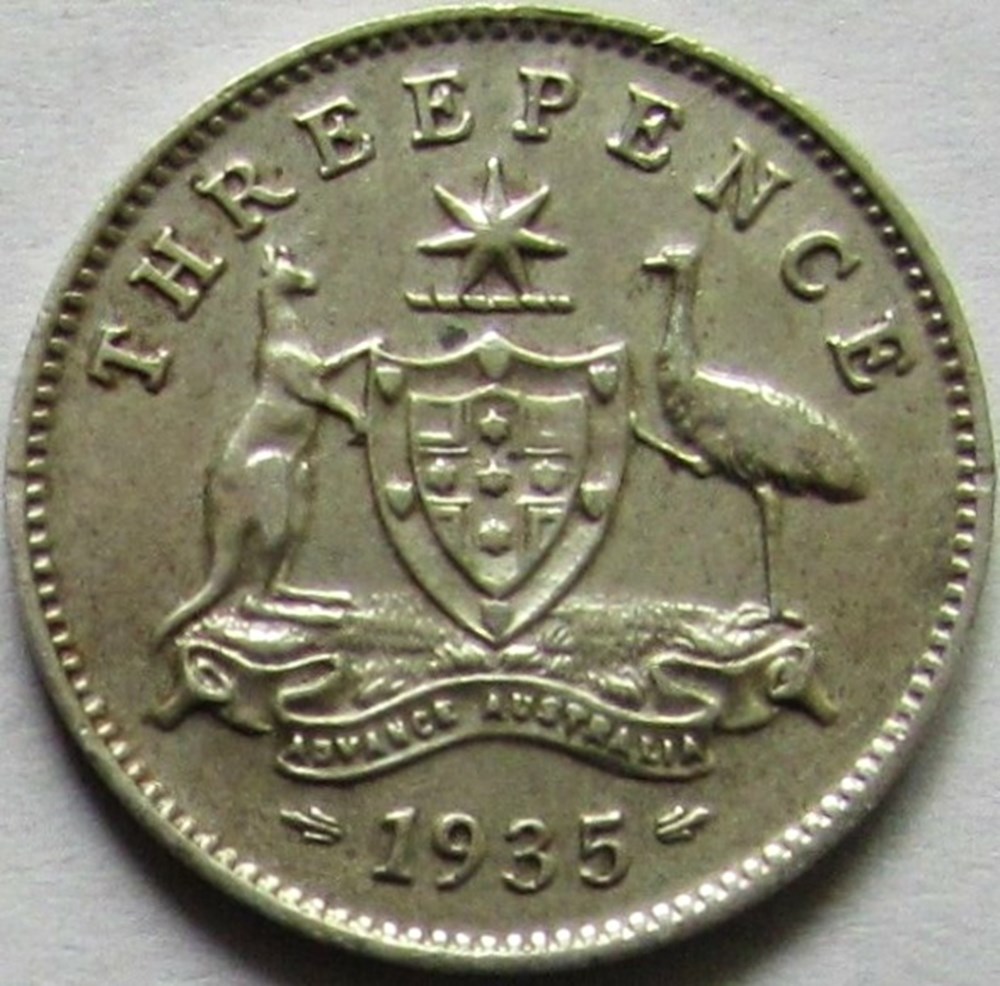 George V - Three Pence 1935 Melbourne - Australia monnaies monde australie george v three pence 1935 melbourne australia