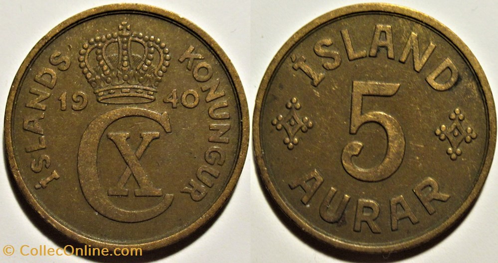 Christian X of Denmark - 5 Aurar 1940 Iceland monnaies monde islande christian x of denmark 5 aurar 1940 iceland