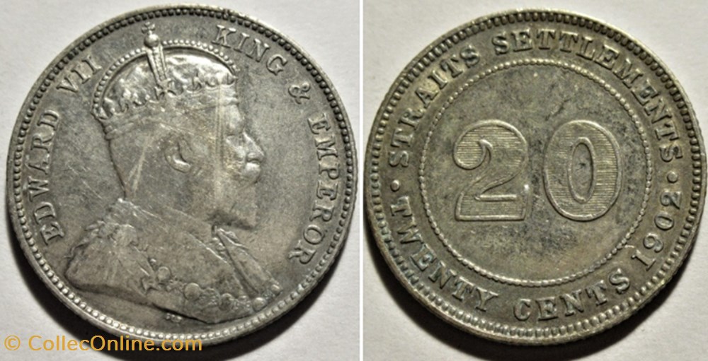 Edward VII - 20 Cents 1902 - Straits Settlements monnaies monde malaisie edward vii 20 cents 1902 straits settlements