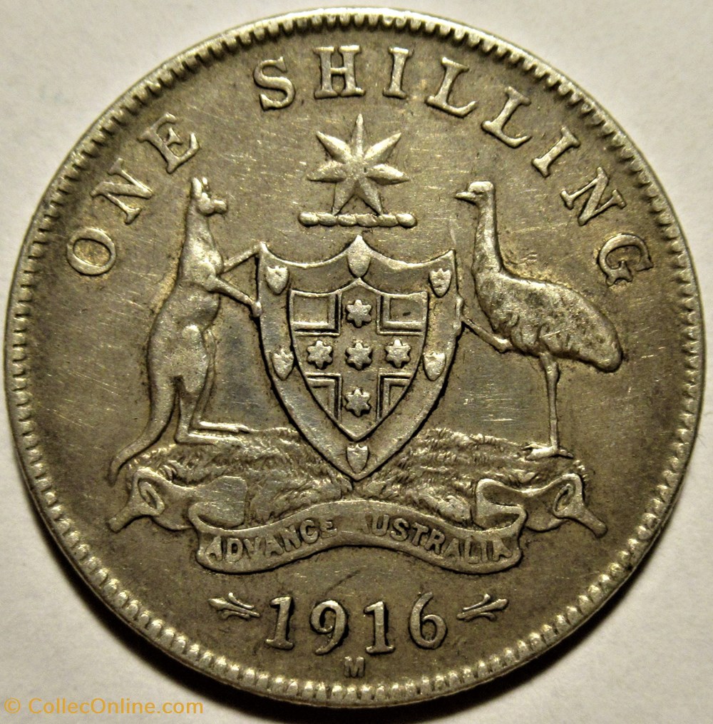 George V - One Shilling 1916 - Australia 3 monnaies monde australie george v one shilling 1916 australia