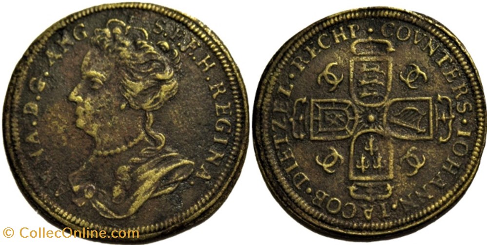 c.1711 Queen Anne Stuart - Token, Reichspfennig by J.J. Dietzel monnaies paranumismatique jetons poids c 1711 queen anne stuart token reichspfennig by j j dietzel