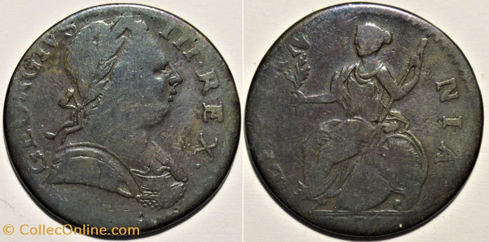 1774 Half Penny No Regal - George III of Great Britain (ex.5) monnaies monde royaume uni 1774 half penny no regal george iii of great britain ex 5