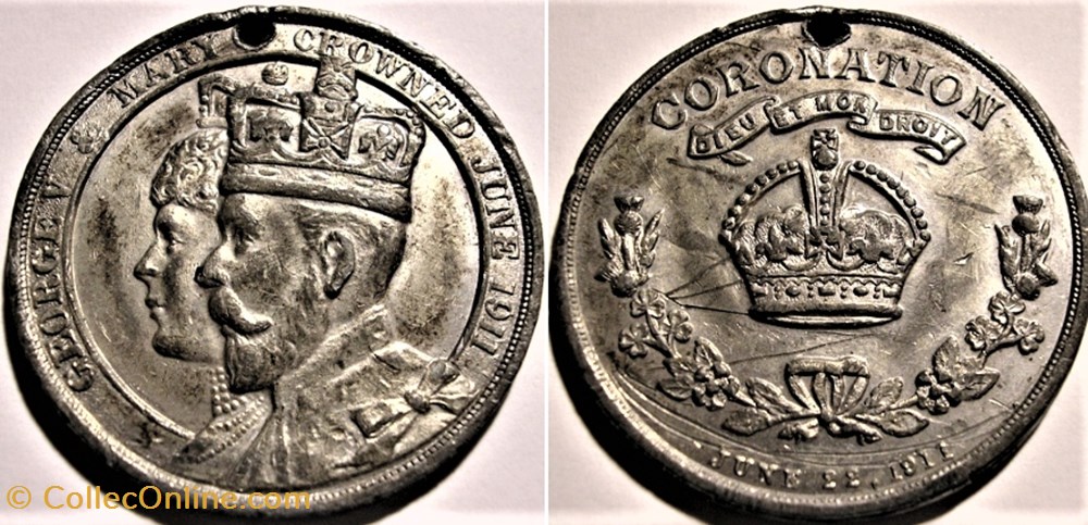 George V & Mary - 1911 Coronation Medal Crown medaille royaume uni george v mary 1911 coronation medal crown