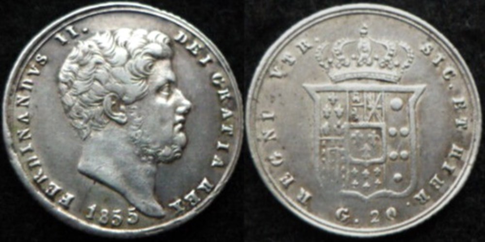 1855 Royaume de Naples, 20 Grana - Ferdinando II monnaies monde italie 1855 royaume de naples 20 grana ferdinando ii