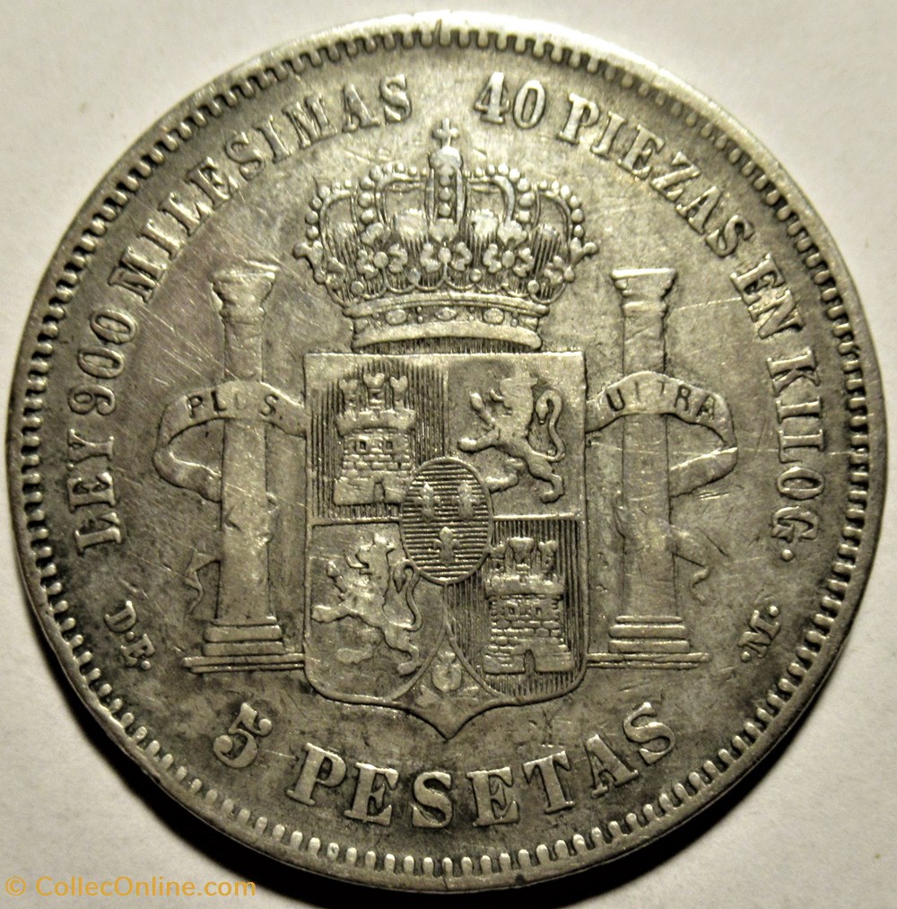 1876 - 5 Pesetas - Alfonso XII de España 3 monnaies monde espagne 1876 5 pesetas alfonso xii de espana