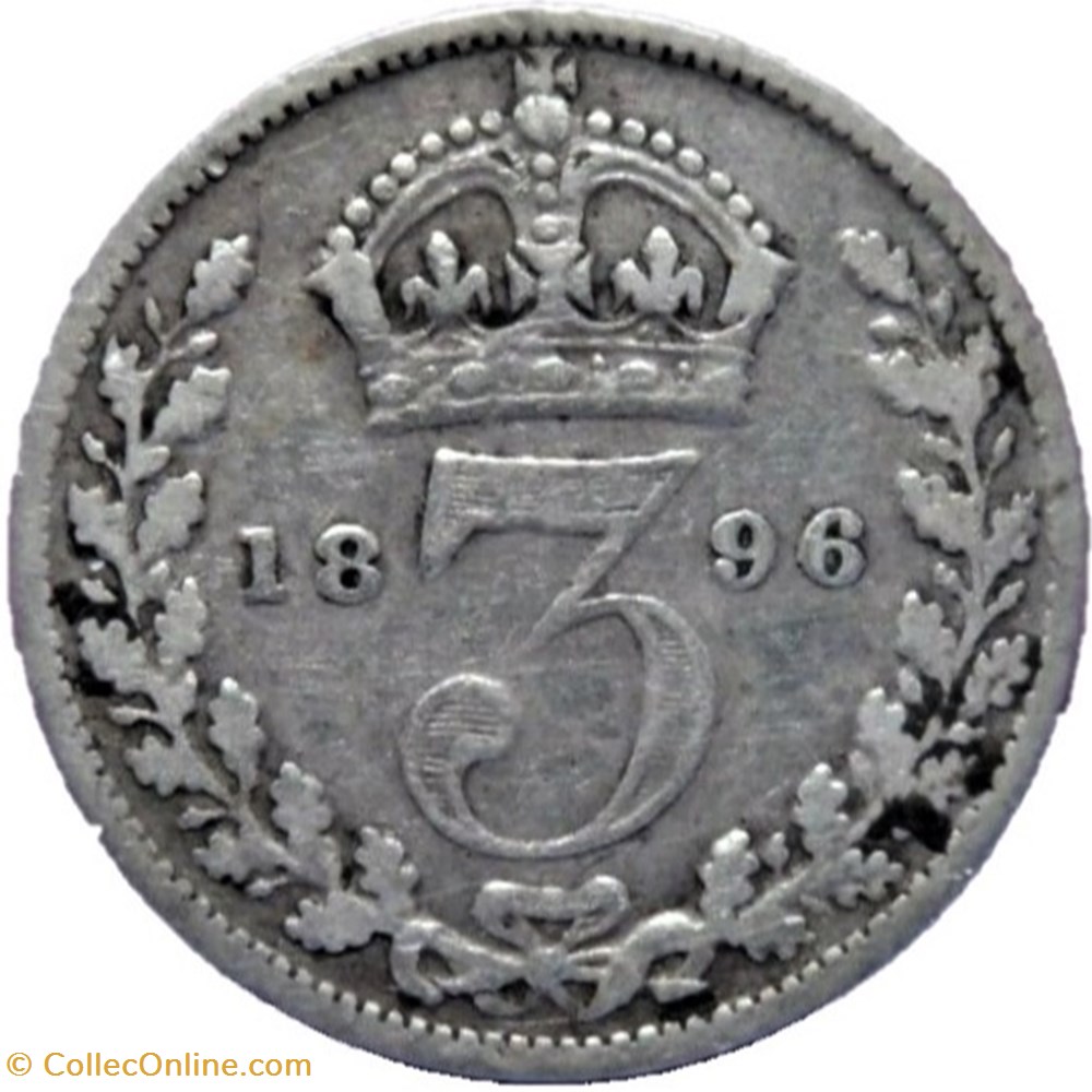 Victoria - 3 pence 1896 Kingdom of Great Britain 3 monnaies monde royaume uni victoria 3 pence 1896 kingdom of great britain