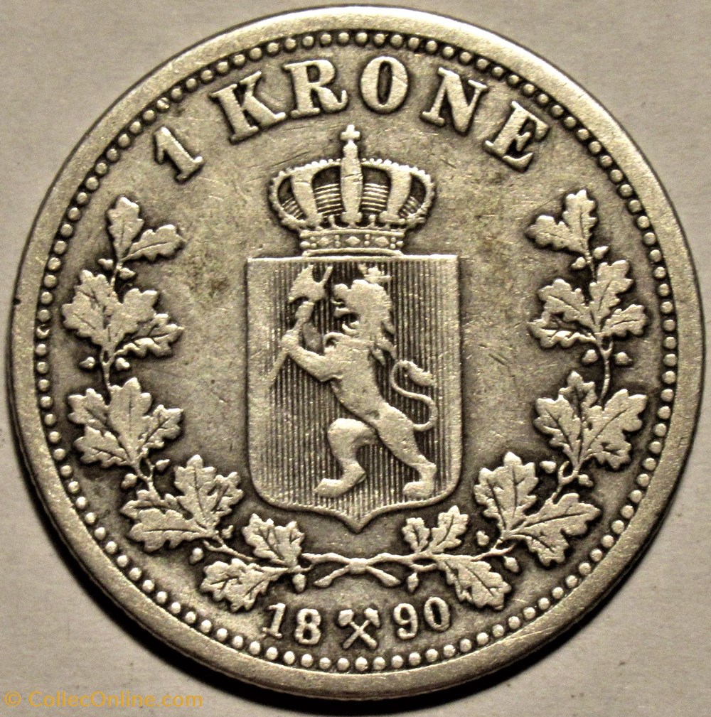 Oskar II - 1 Krone 1890 Norway - Coins - World - Edge Reeding