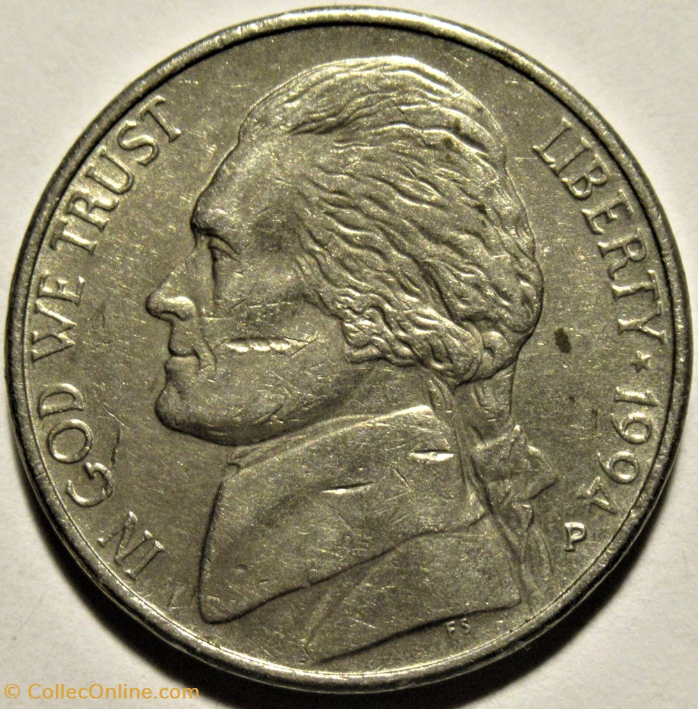 monnaies monde etats unis 1994 five cents jefferson philadelphia