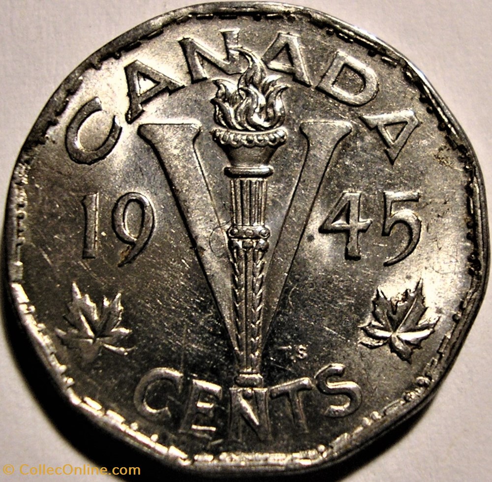 George VI - Five Cents 1945 Victory (ex.2) monnaie monde canadum george vi five cents 1945 victory ex 2