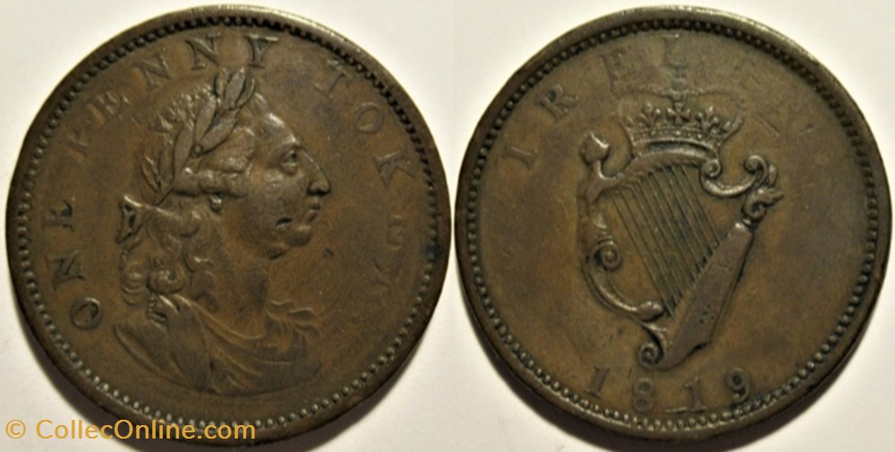 1819 One Penny Token, Ireland - King George III monnaies jetons mereaux 1819 one penny token ireland king george iii
