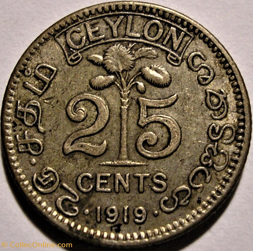 George V 25 Cents 1919 British Ceylon Coins World Coins 1790