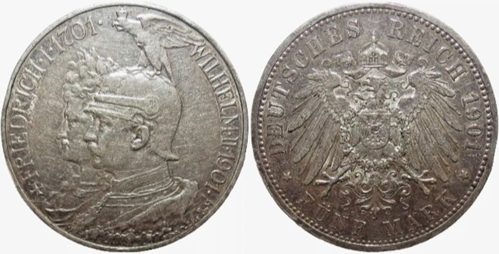 Wilhelm II - 5 Mark 1901 Berlin - Bicentenary of the Kingdom of Prussia monnaies monde allemagne wilhelm ii 5 mark 1901 berlin bicentenary of the kingdom of prussia