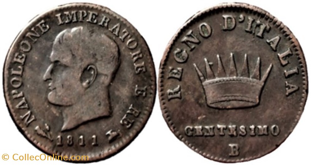 1811 Regno d'Italia, Centesimo Bologna - Napoleone I monnaies monde italie 1811 regno italia centesimo bologna napoleone i