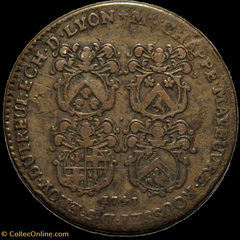 Consulat de Lyon - 1741 Jeton de J.-A. Claret de la Tourette monnaies paranumismatique jetons poids consulat de lyon 1741 jeton de j a claret de la tourette