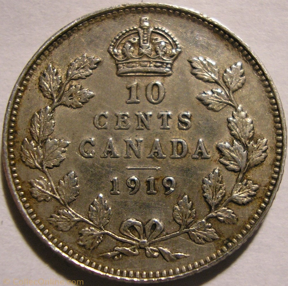 George V - 10 Cents 1919 monnaie monde canadum george v 10 cents 1919