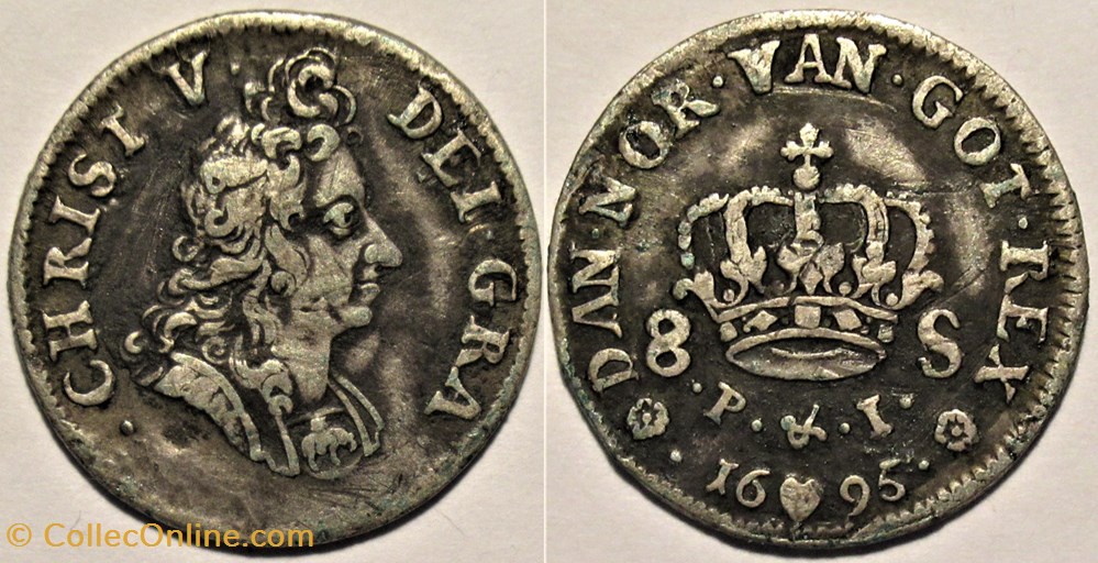 monnaies monde danemark christian v 8 skilling dansk 1695
