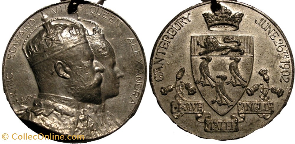 Edward VII & Alexandra - 1902 Coronation Medal, Canterbury - UK medaille royaume uni edward vii alexandra 1902 coronation medal canterbury uk