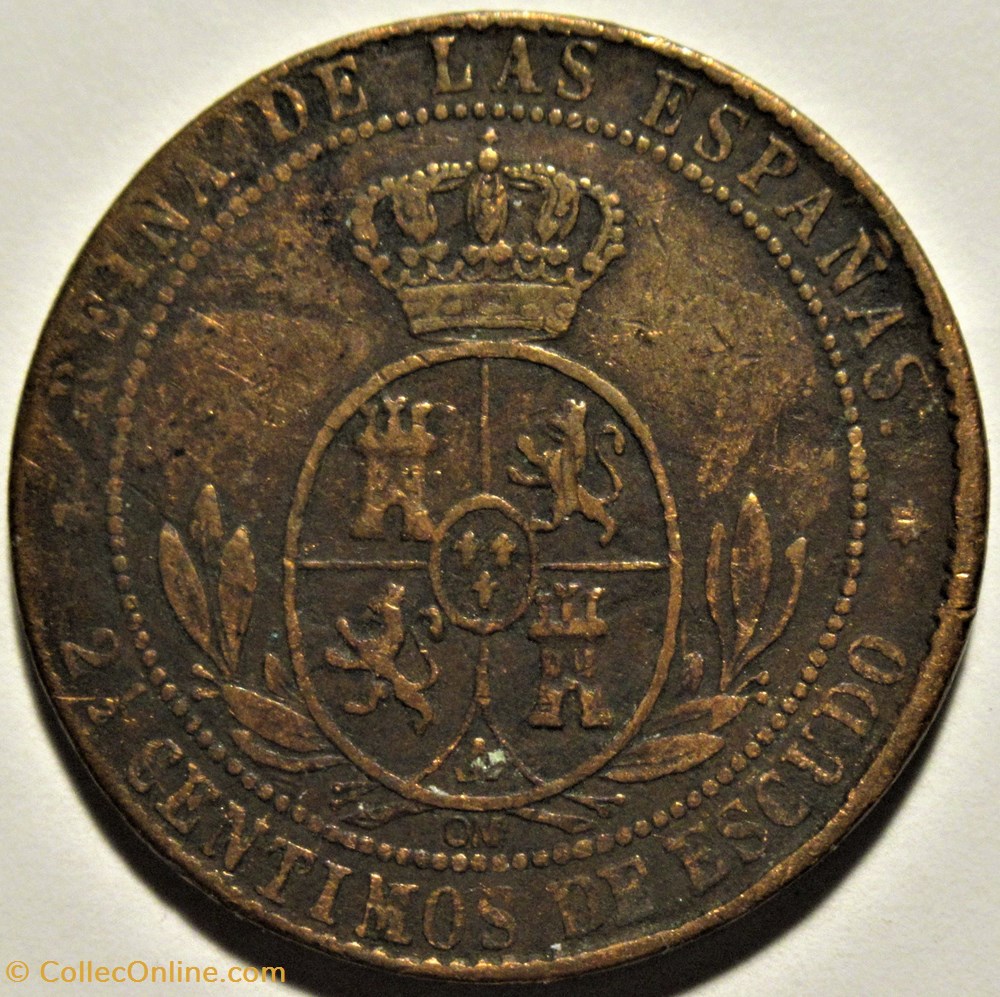 1868 Barcelona - 2½ Centimos - Isabel II España 3 monnaies monde espagne 1868 barcelona 2 centimos isabel ii espana