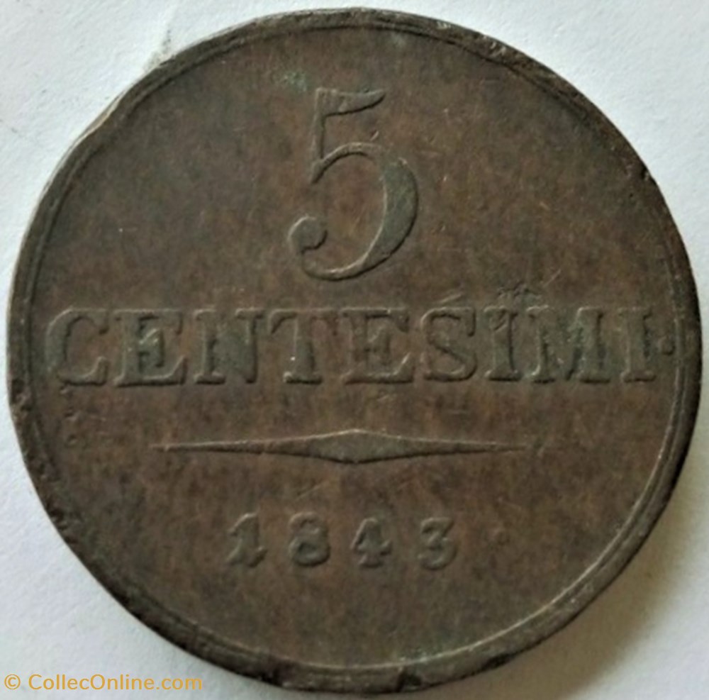 1843 Regno Lombardo-Veneto, 5 Centesimi - Ferdinando I d'Asburgo-Lorena 3 monnaies monde italie 1843 regno lombardo veneto 5 centesimi ferdinando i asburgo lorena